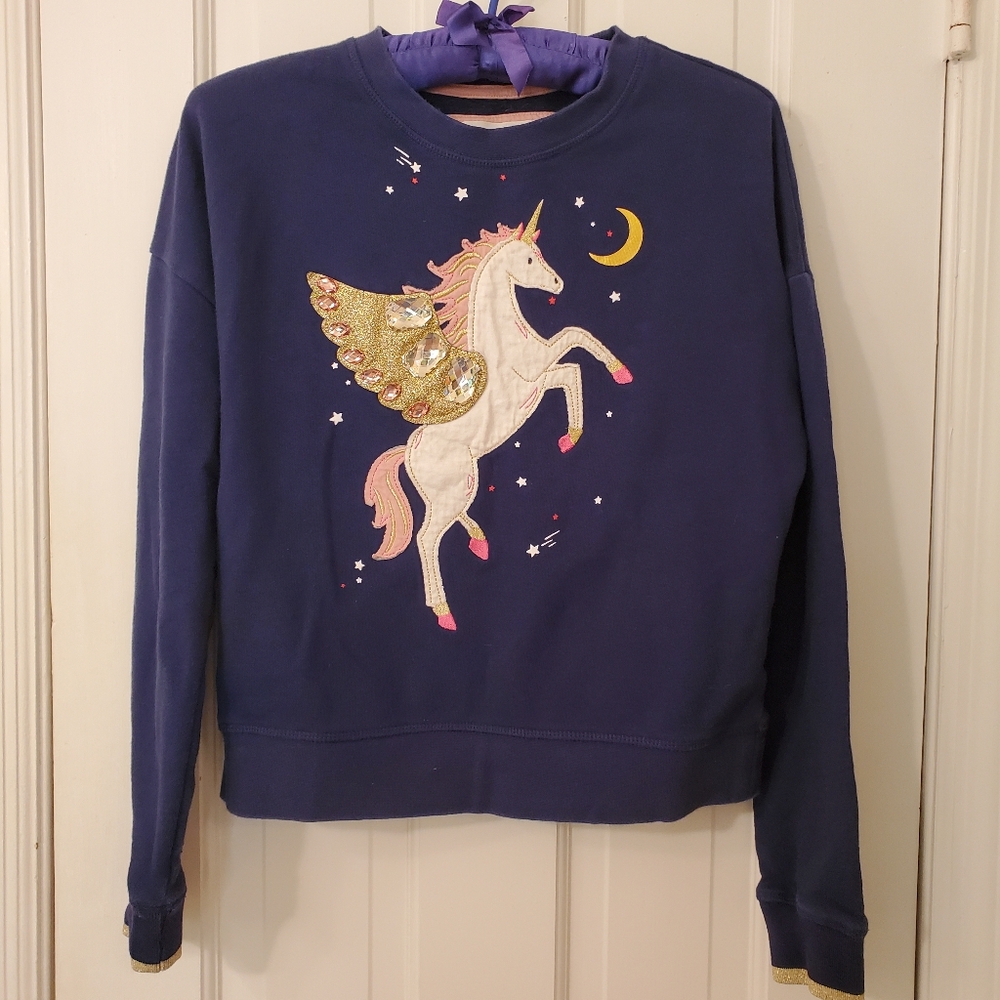 Mini Boden navy Unicorn applique sweatshirt